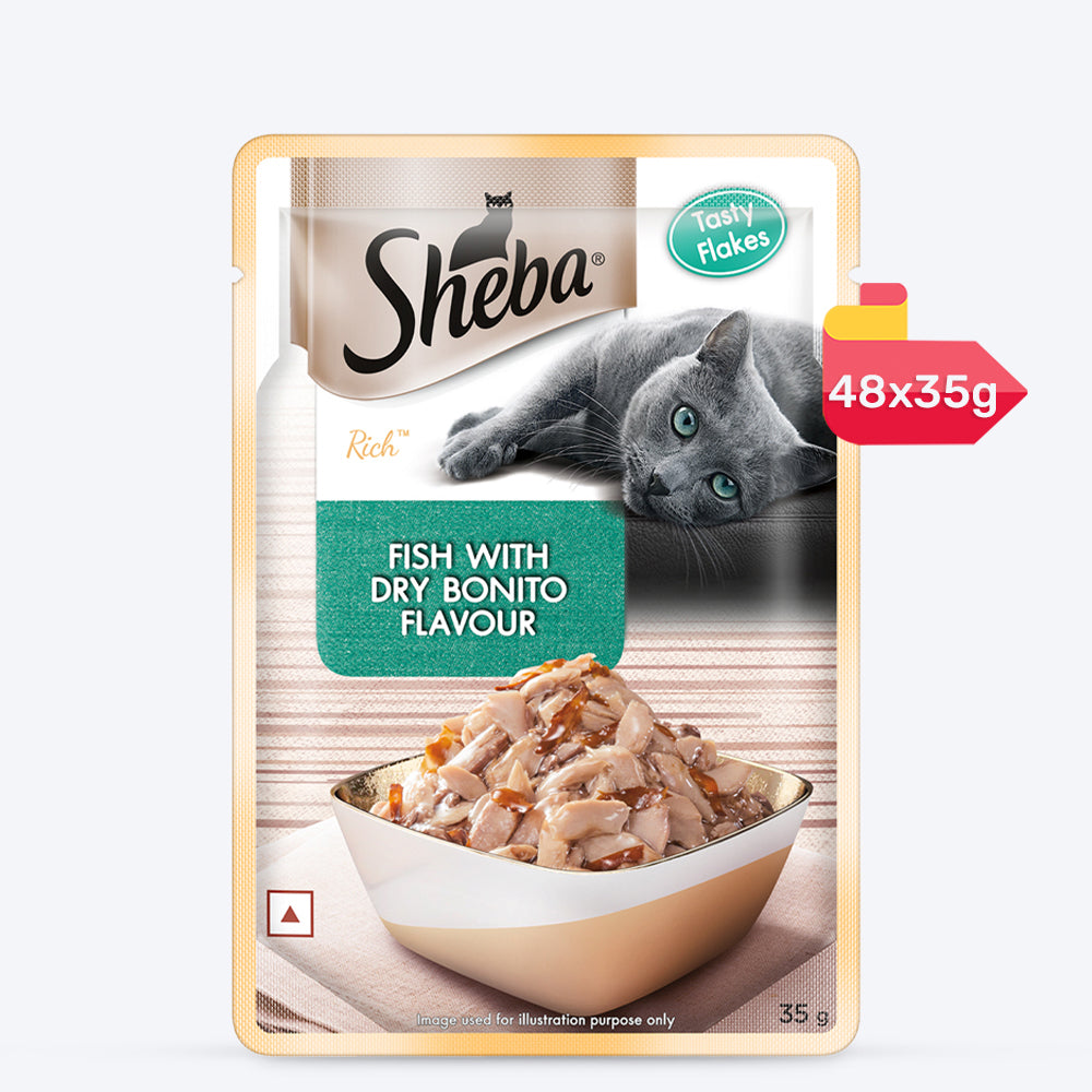 Sheba Fish with Dry Bonito Flake Adult Wet Cat Food - 35 gm Packs - Heads Up For Tails