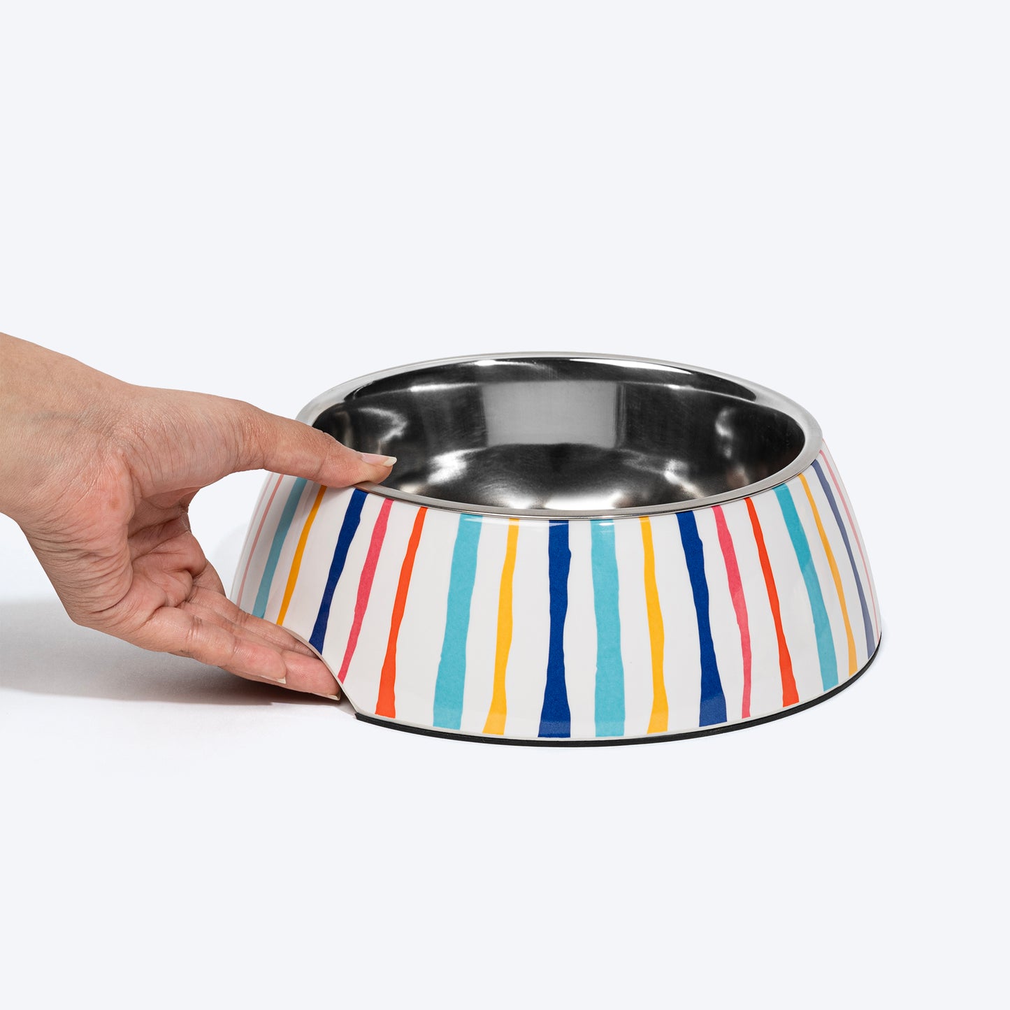 HUFT Splash And Stripes Printed Melamine Bowl With Steel Insert For Dog - Multicolor - Heads Up For Tails