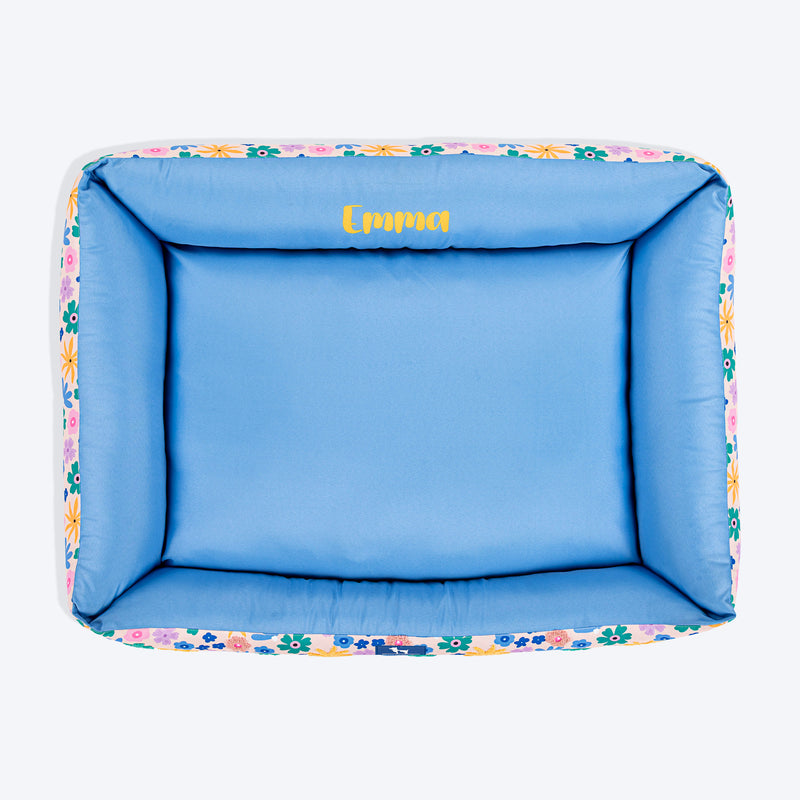 HUFT Personalised Bloomscape Lounger Bed For Dog - Blue - Heads Up For Tails