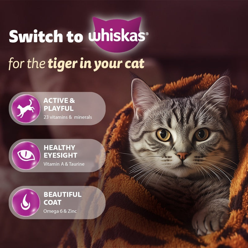 Whiskas Tasty Mix Wet Food Made With Real Fish (Seafood Cocktail & Wakame Seaweed) in Gravy For Adult (1+ year) Cat - 24x70 gm - Heads Up For Tails