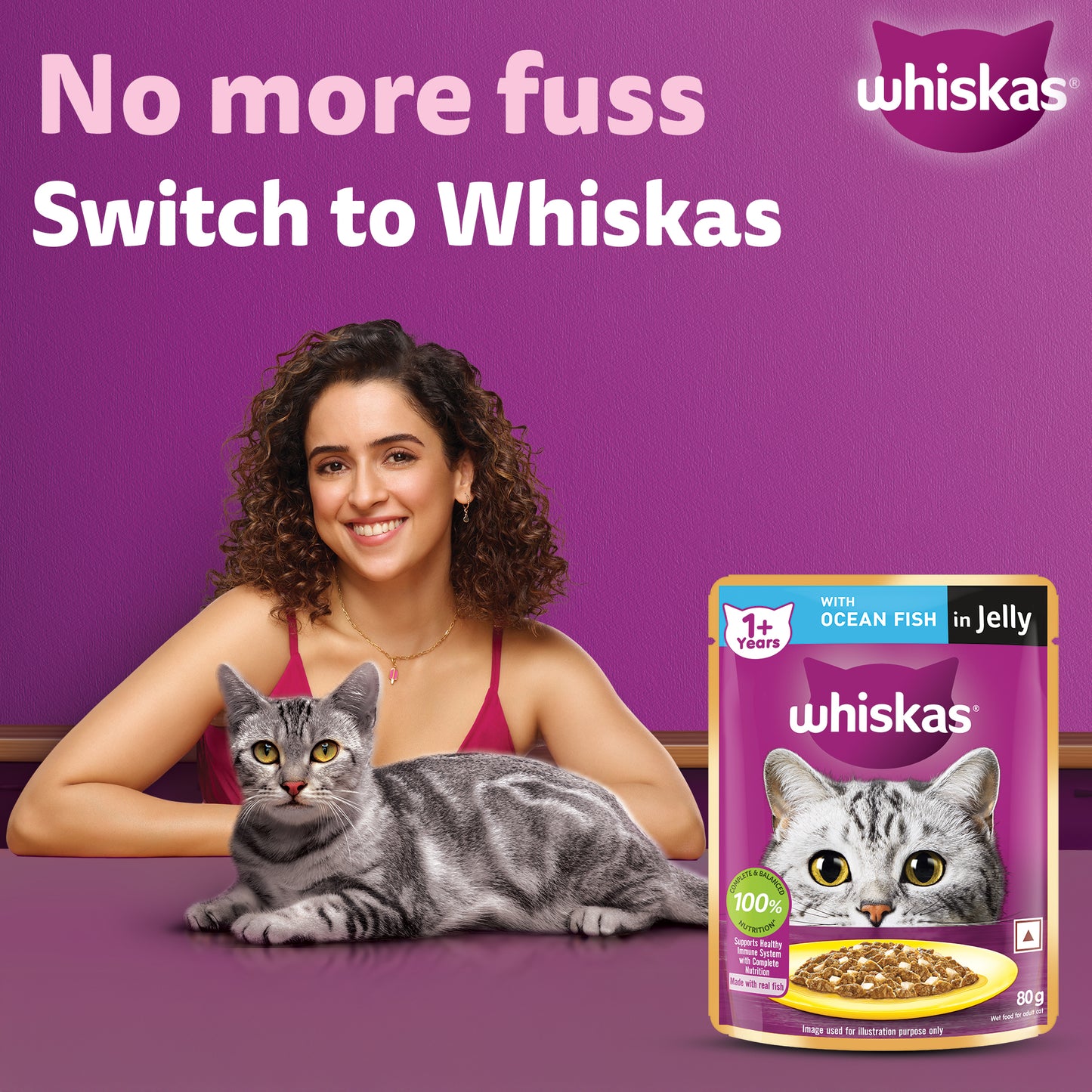 Whiskas Ocean Fish Wet Food For Adult Cat - 80 gm Pack - Heads Up For Tails