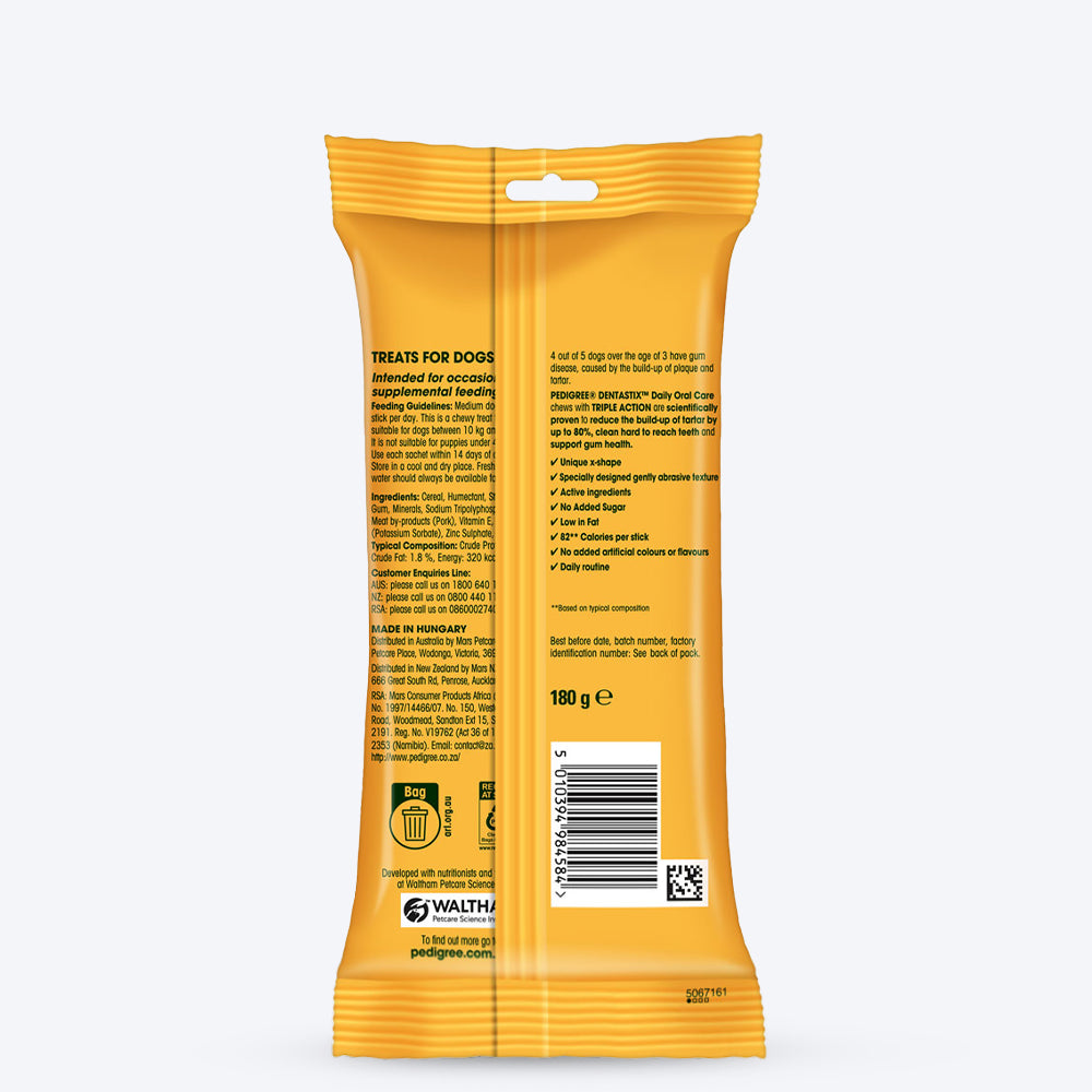 Pedigree Dentastix Dog Treat Weekly Pack For Medium Breed - 180 g - Heads Up For Tails