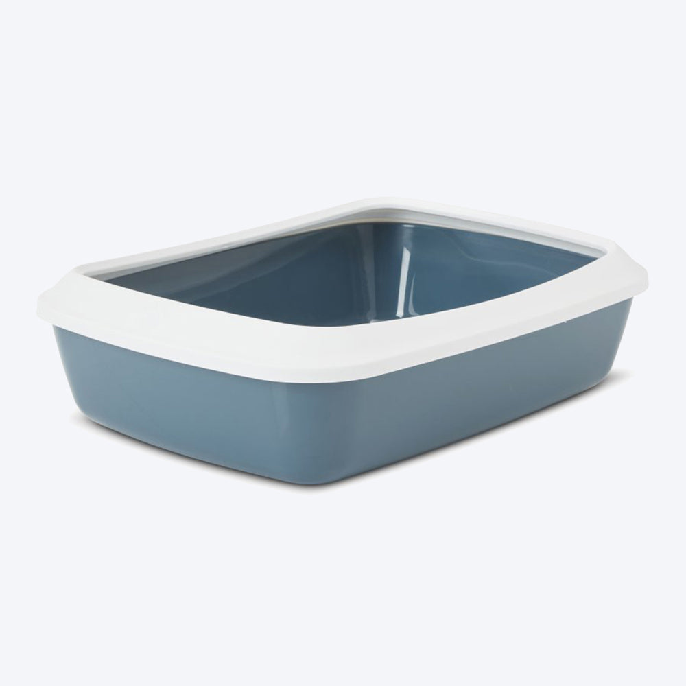 Savic IRIZ Cat Litter Tray with Rim - White Bluestone - 20 x 14 x 5 inches - Heads Up For Tails