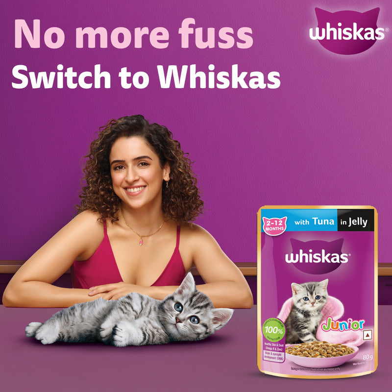 Whiskas Tuna in Jelly (2-12 Months) Wet Food For Kitten - 80 gm Pack - Heads Up For Tails