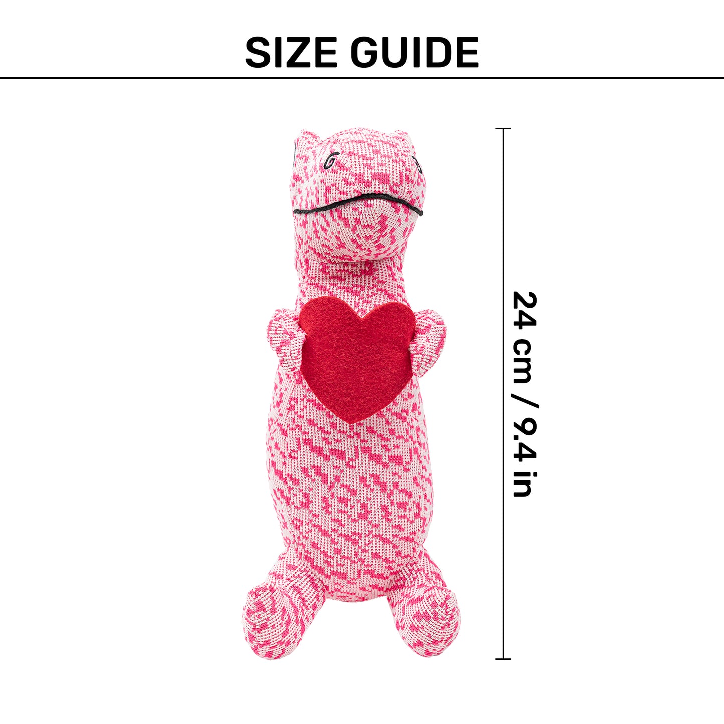 HUFT Loveasaurus Rex Squeaky Plush Toy For Dog - Pink & Red - Heads Up For Tails