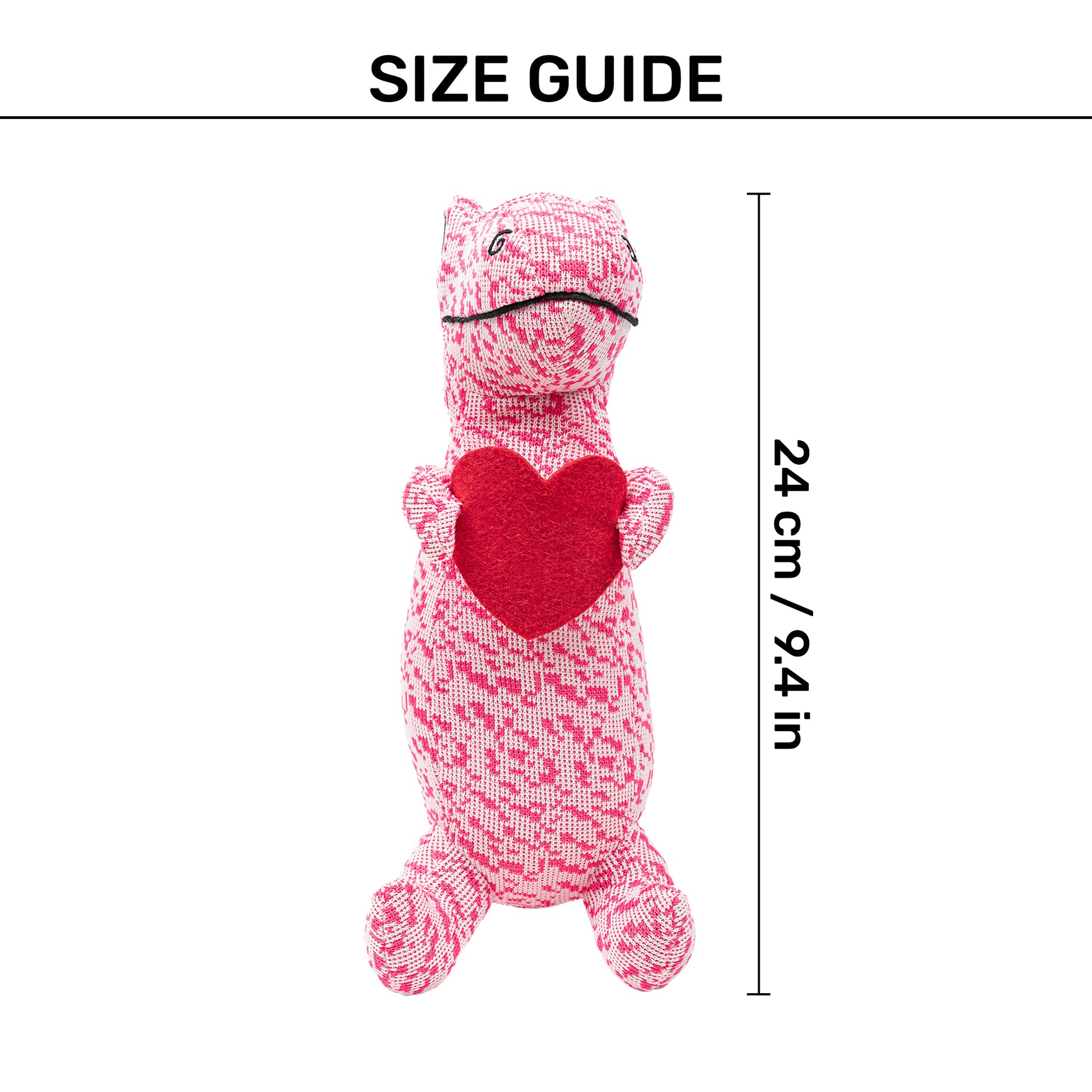 HUFT Loveasaurus Rex Squeaky Plush Toy For Dog - Pink & Red - Heads Up For Tails