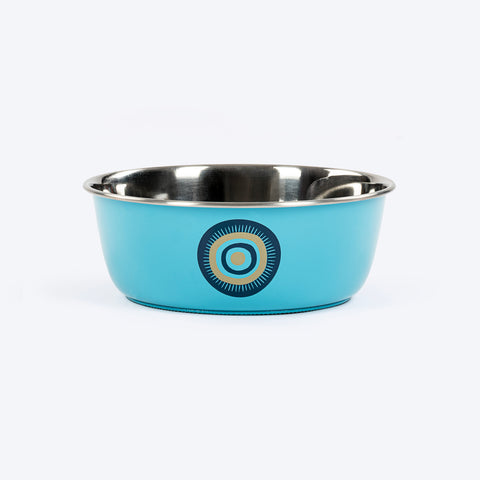 HUFT Evil Eye Printed Steel Bowl For Dog - Blue - Heads Up For Tails