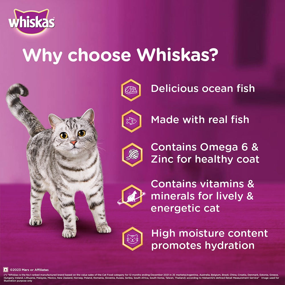 Whiskas Ocean Fish Wet Food For Adult Cat - 80 gm Pack - Heads Up For Tails