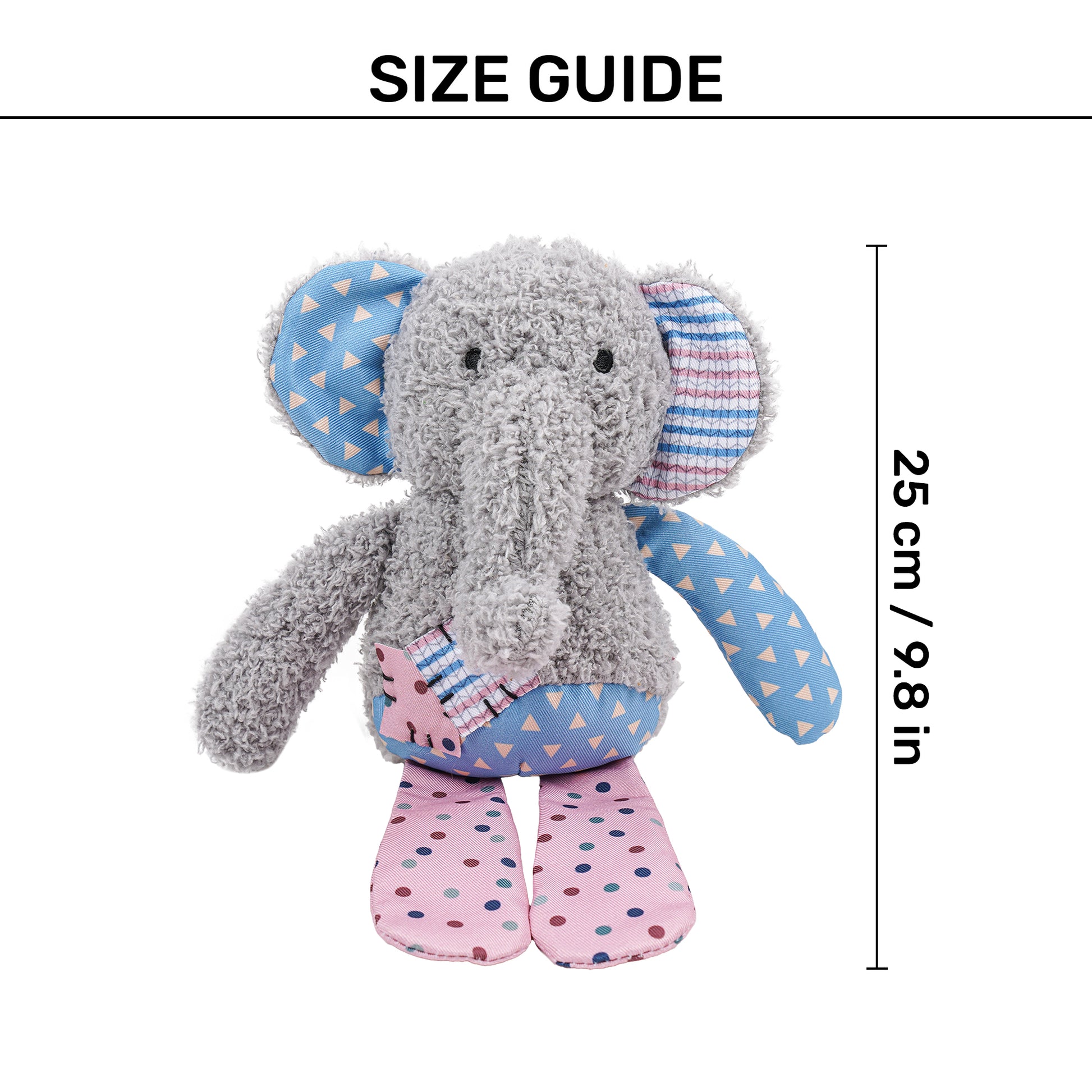 HUFT Patchy Elly Squeaky Toy For Small Dogs - Multicolor - Heads Up For Tails