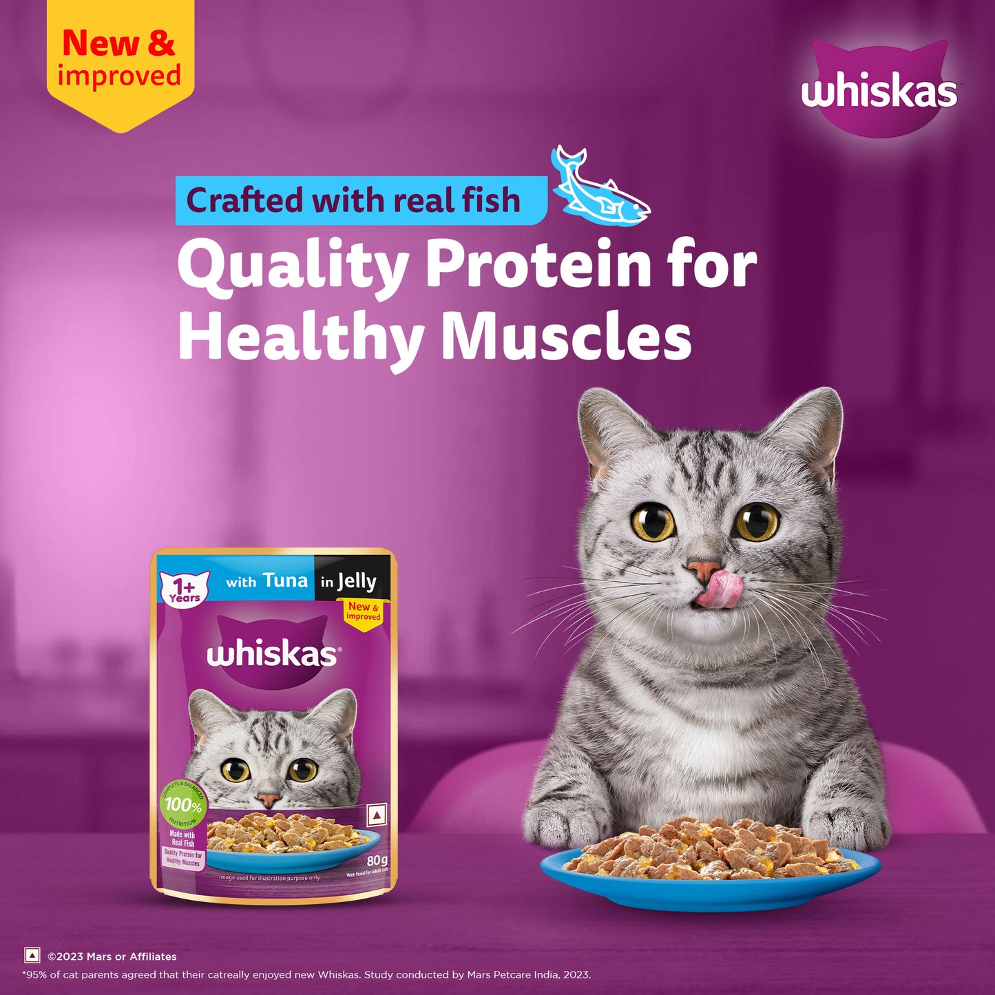 Whiskas Tuna in Jelly (1+ Years) Wet Food For Adult Cat - 80 gm - Heads Up For Tails