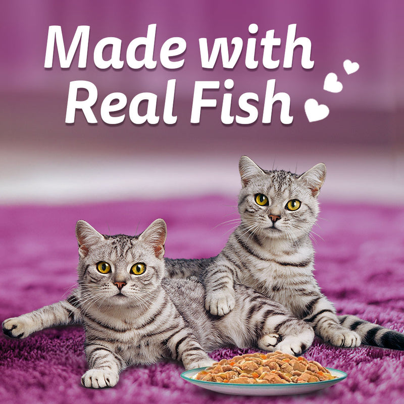 Whiskas Tasty Mix Wet Food Made With Real Fish (Seafood Cocktail & Wakame Seaweed) in Gravy For Adult (1+ year) Cat - 70 gm Pack - Heads Up For Tails