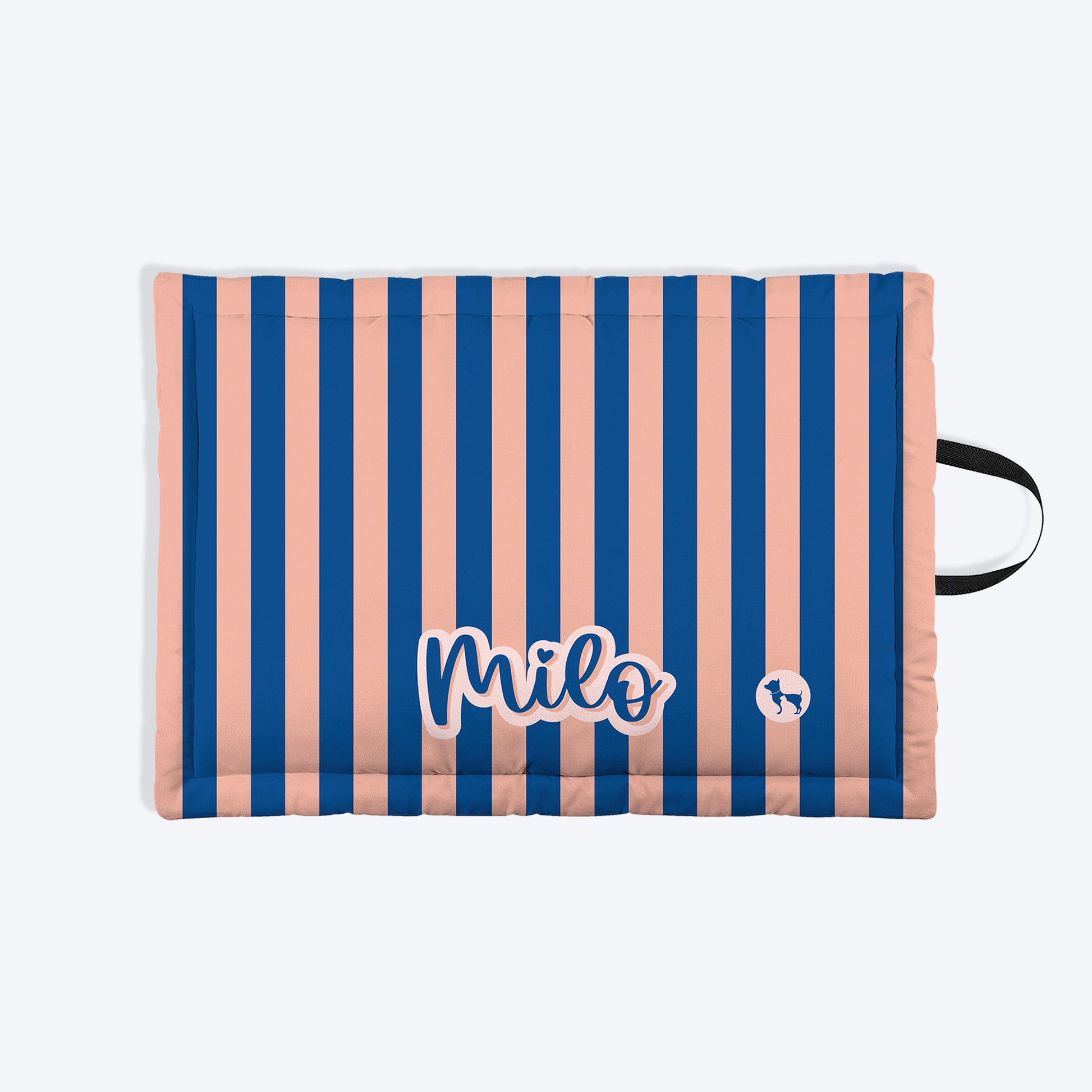 HUFT Personalised Happy Stripes Mat For Dog & Cat - Navy & Peach - Heads Up For Tails