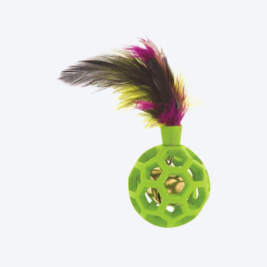 JW Pet Feather Ball With Bell Cat Toy - Green - Heads Up For Tails