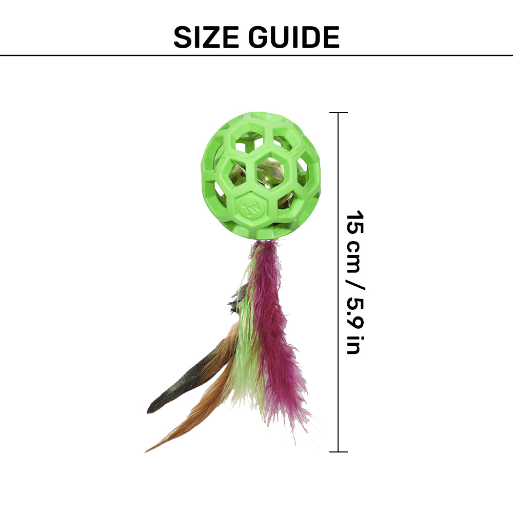 JW Pet Feather Ball With Bell Cat Toy - Green - Heads Up For Tails