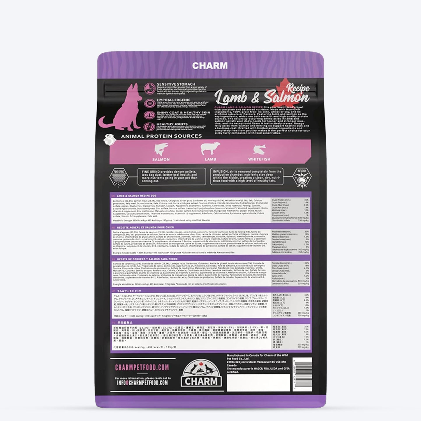 Charm Premium Lamb & Salmon Grain Free Dry Food For Dog - Heads Up For Tails