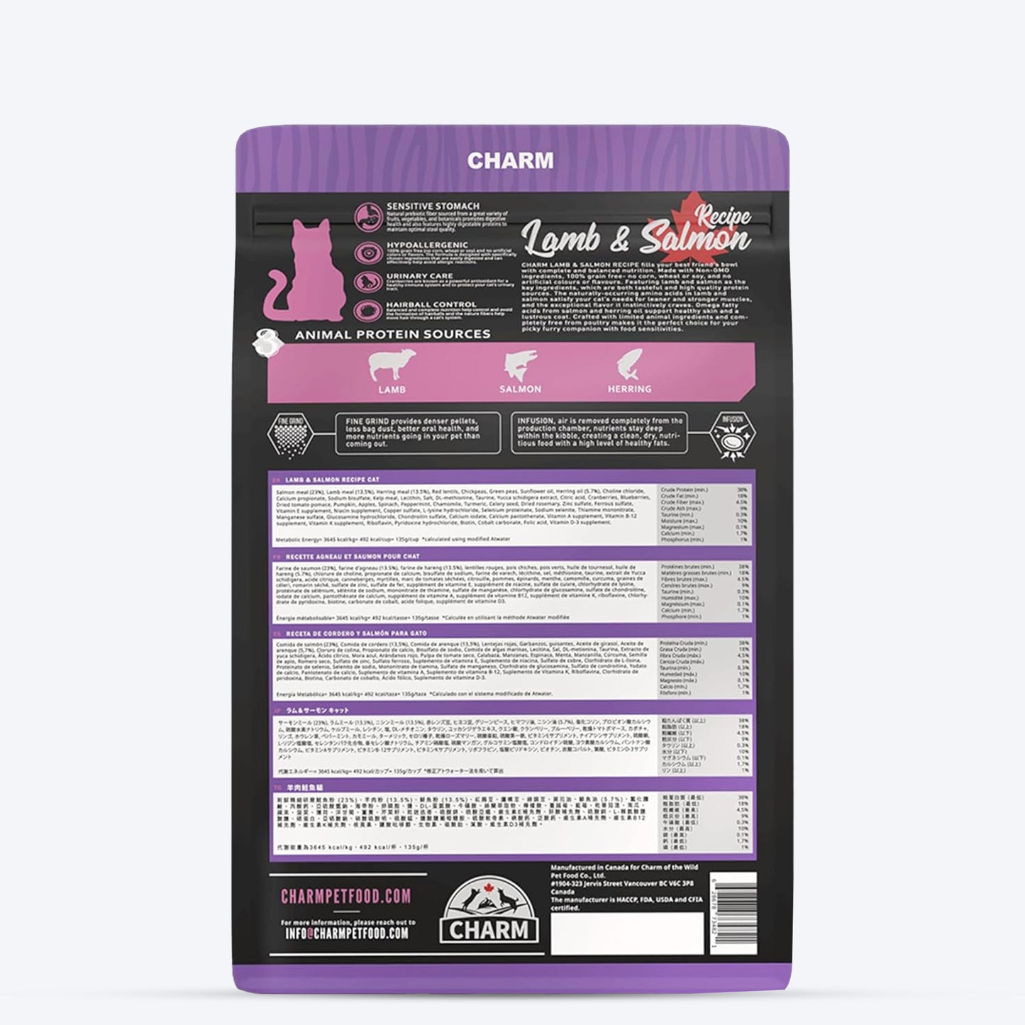 Charm Premium Lamb & Salmon Recipe Grain Free Dry Food For Cat - Heads Up For Tails