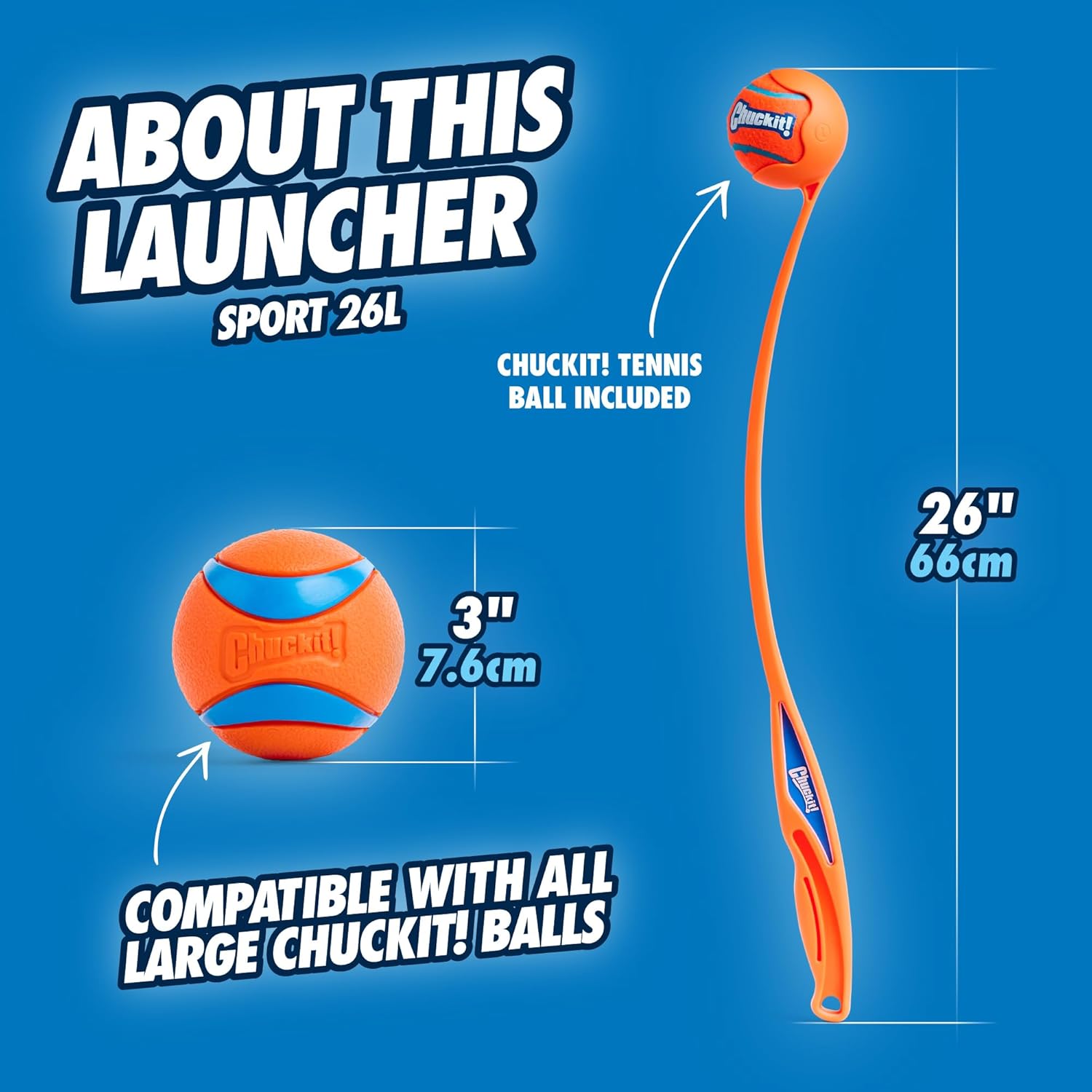 Chuckit! Sport Ball Launcher Fetch Toy For Dog - Assorted - Heads Up For Tails