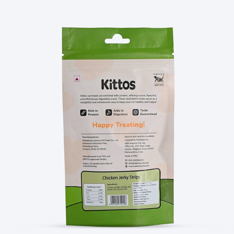 Kittos Purr-Fect Chicken Jerky Strips Cat Treats - 35 g - Heads Up For Tails