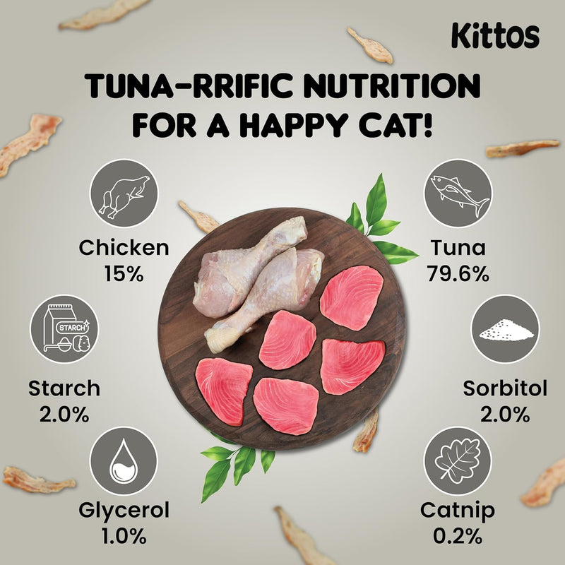 Kittos Purr-Fect Tuna Jerky Strips Cat Treats - 35 g - Heads Up For Tails