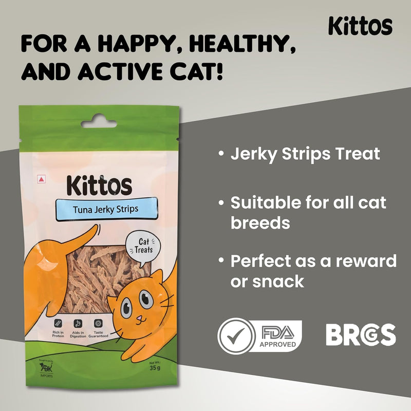 Kittos Purr-Fect Tuna Jerky Strips Cat Treats - 35 g - Heads Up For Tails