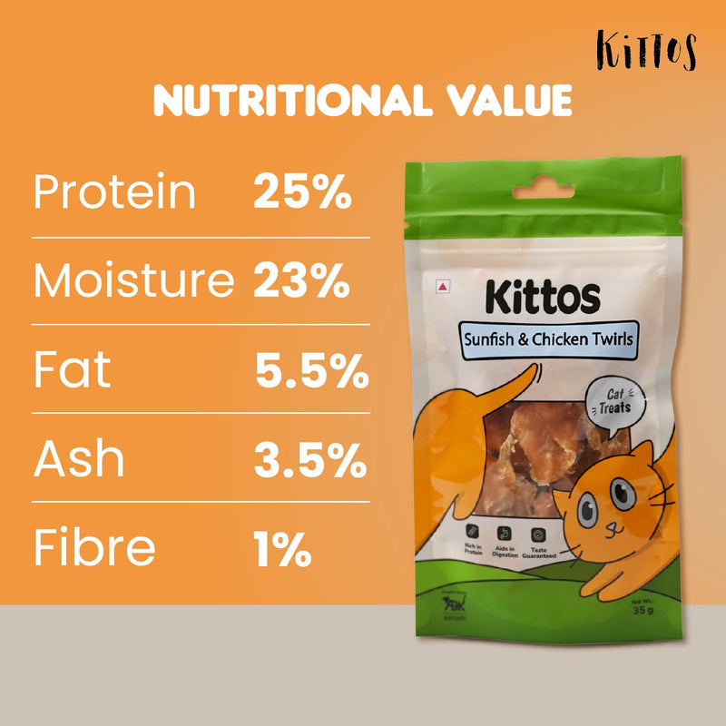 Kittos Purr-Fect Sunfish & Chicken Twirls Cat Treats - 35 g - Heads Up For Tails