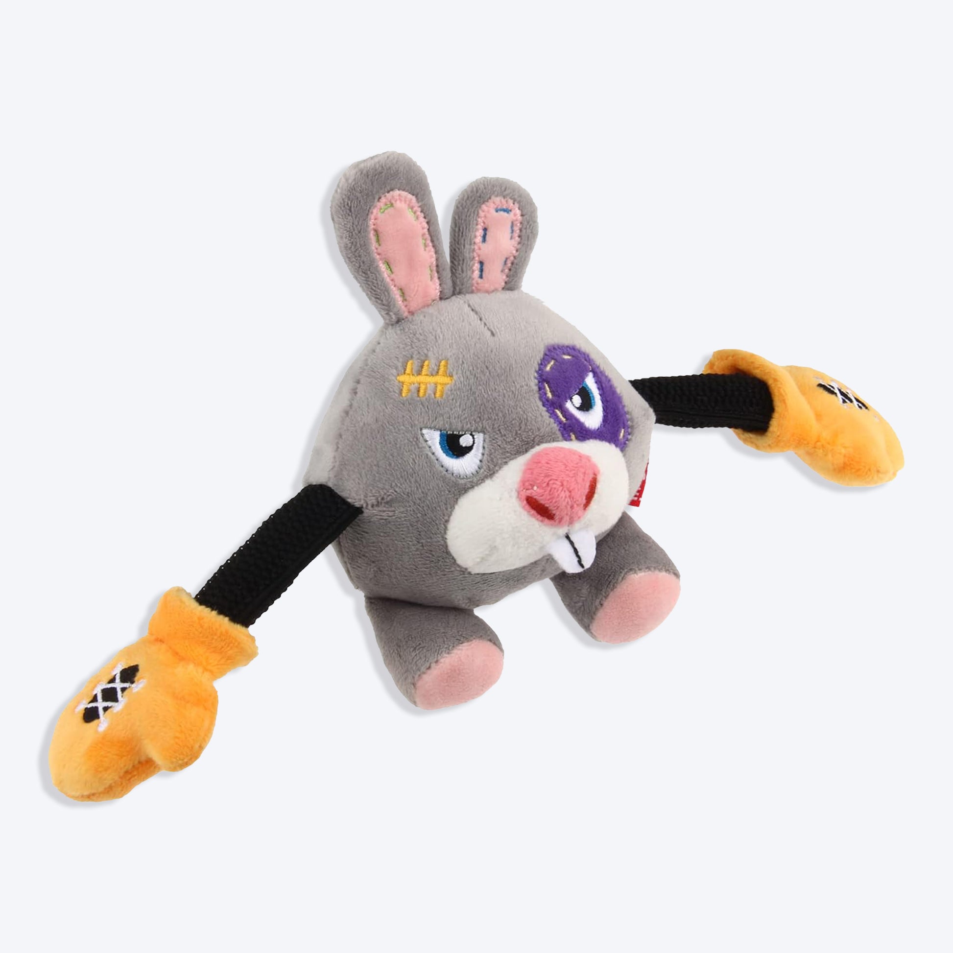 GiGwi Rabbit Rock Zoo King Boxer With Squeaker, Bungee Arm Fetch Dog Toy - Grey - S - Heads Up For Tails