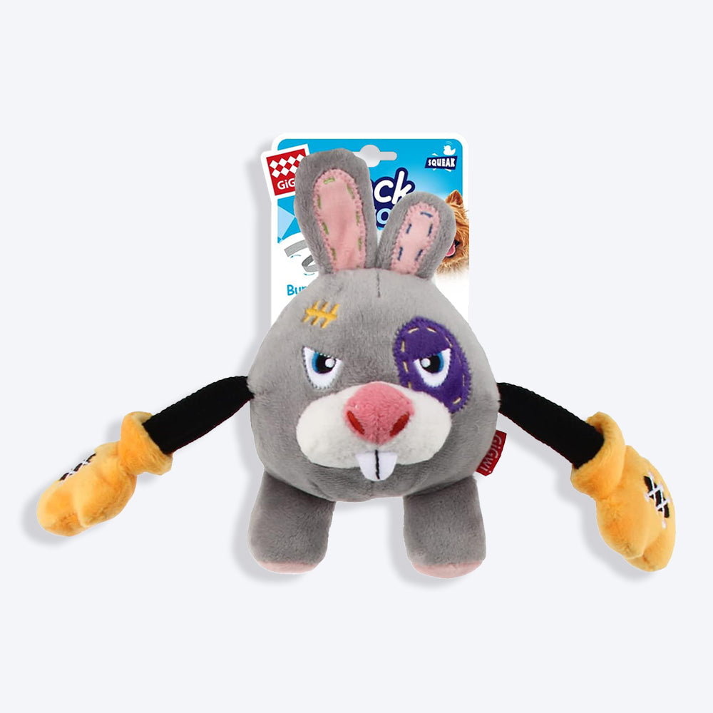 GiGwi Rabbit Rock Zoo King Boxer With Squeaker, Bungee Arm Fetch Dog Toy - Grey - S - Heads Up For Tails