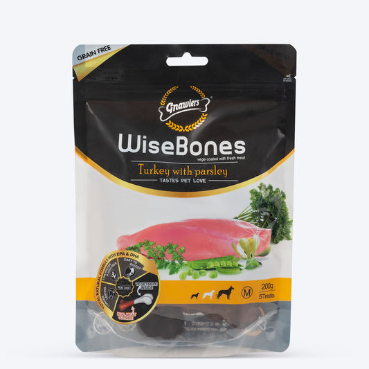 Gnawlers Wisebones Dog Treat - Turkey with Parsley - 200 g - Heads Up For Tails