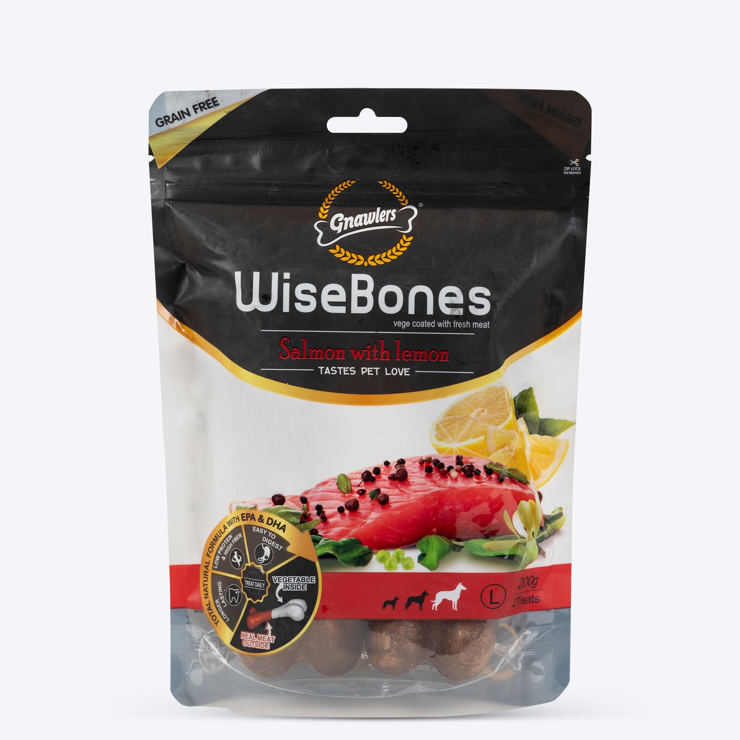 Gnawlers Wisebones Dog Treat - Salmon with Lemon - 200 g_01