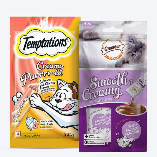 Temptations & Gnawlers Salmon Surprise Treat Combo For Cat - Heads Up For Tails