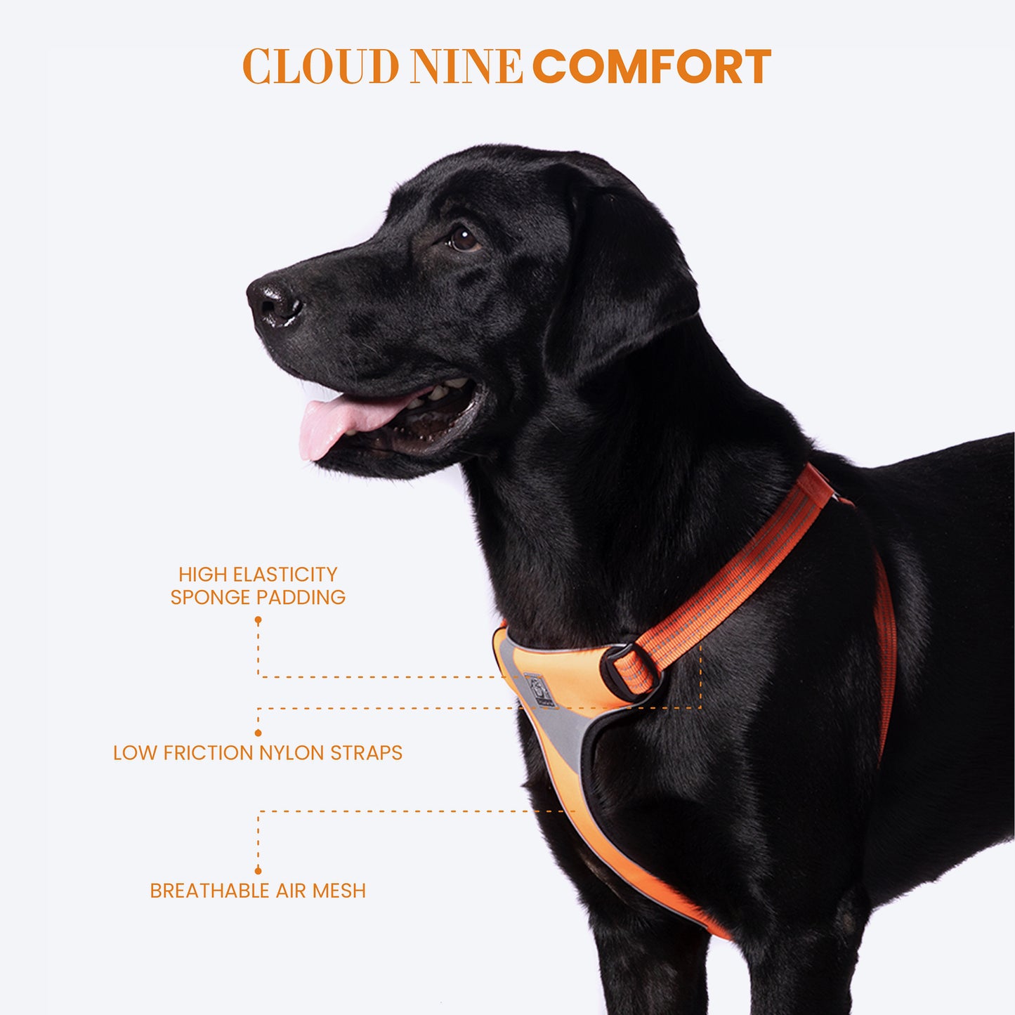 Truelove Step-In Harness For Dog With 3M Reflective Fabric - Orange - M - Heads Up For Tails