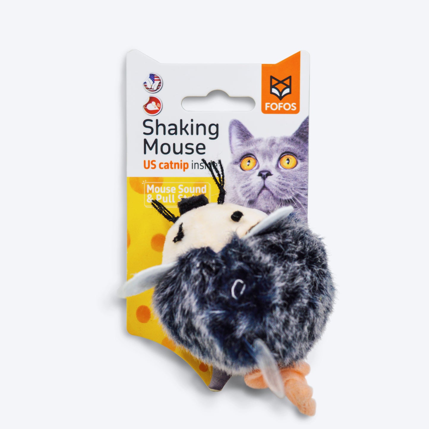 FOFOS Pull String & Sound Chip Catnip Inside Squeaky Toy For Cat - Grey - Heads Up For Tails