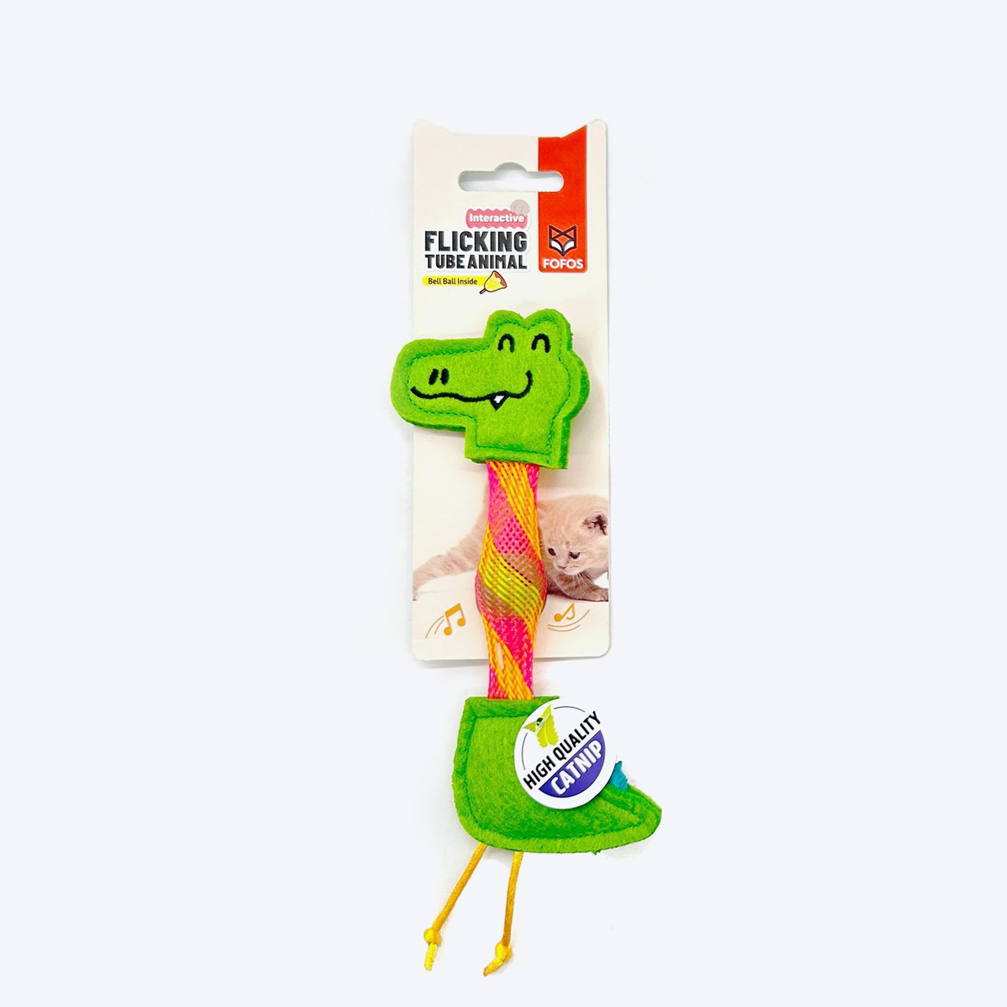 FOFOS Crocodile Flicking Tube Inside Bell Ball Catnip Interactive Toy For Cat - Green - Heads Up For Tails