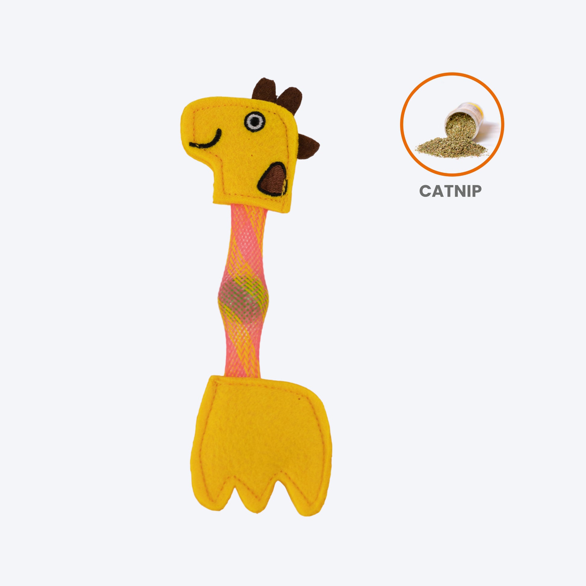 FOFOS Giraffe Flicking Tube Inside Bell Ball Catnip Interactive Toy For Cat - Yellow - Heads Up For Tails