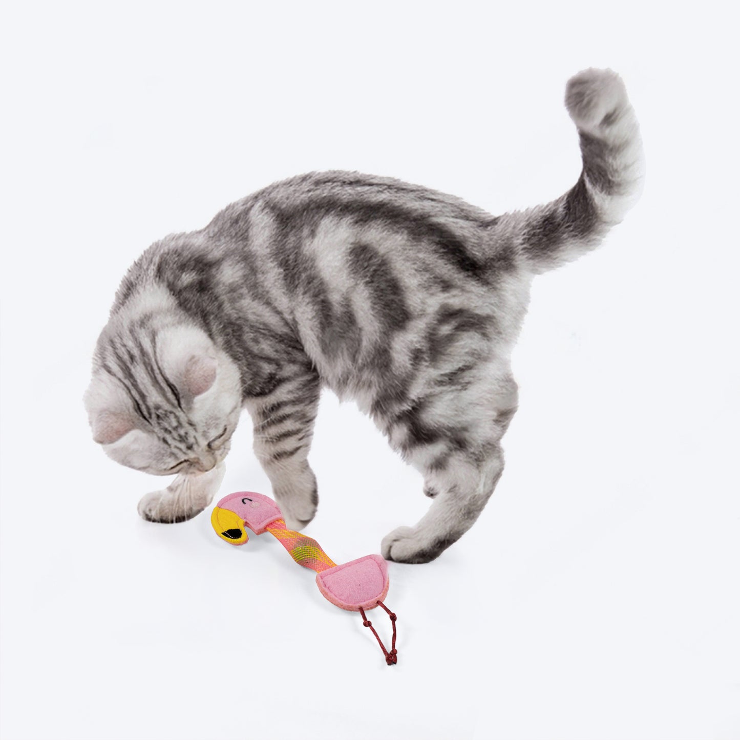 FOFOS Flamingo Flicking Tube Inside Bell Ball Catnip Interactive Toy For Cat - Pink - Heads Up For Tails