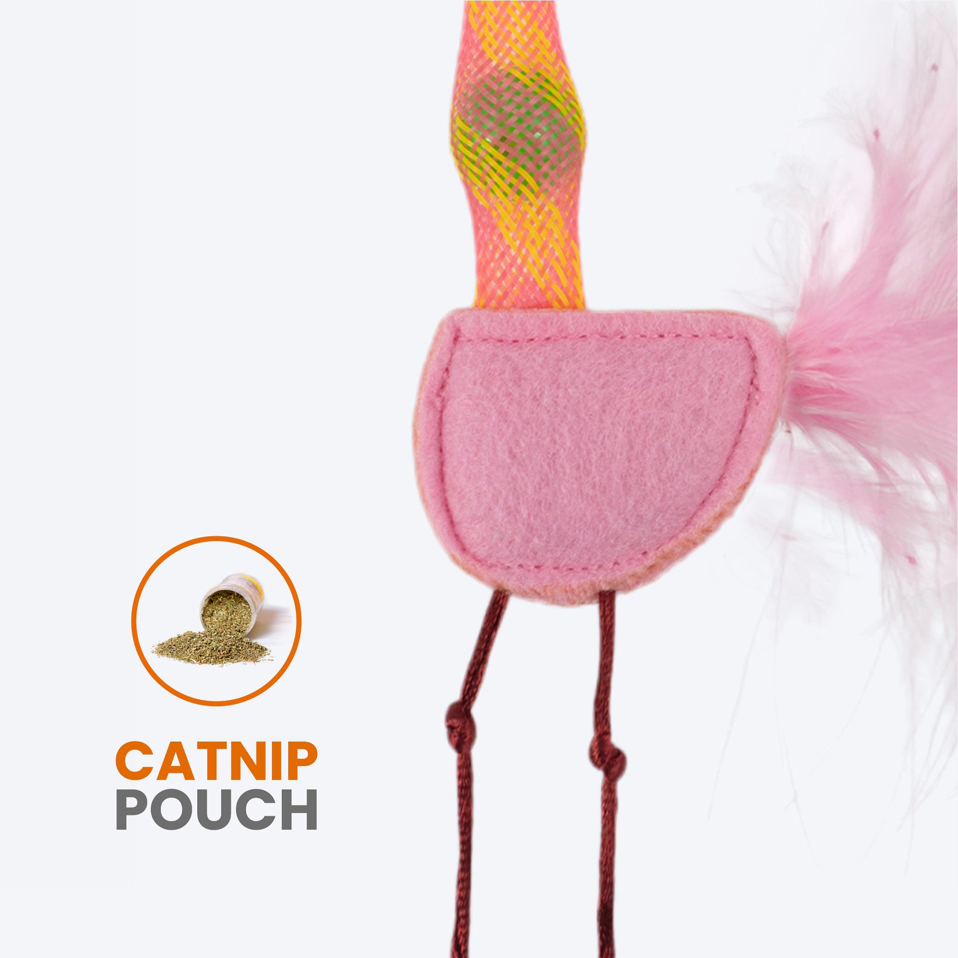 FOFOS Flamingo Flicking Tube Inside Bell Ball Catnip Interactive Toy For Cat - Pink - Heads Up For Tails