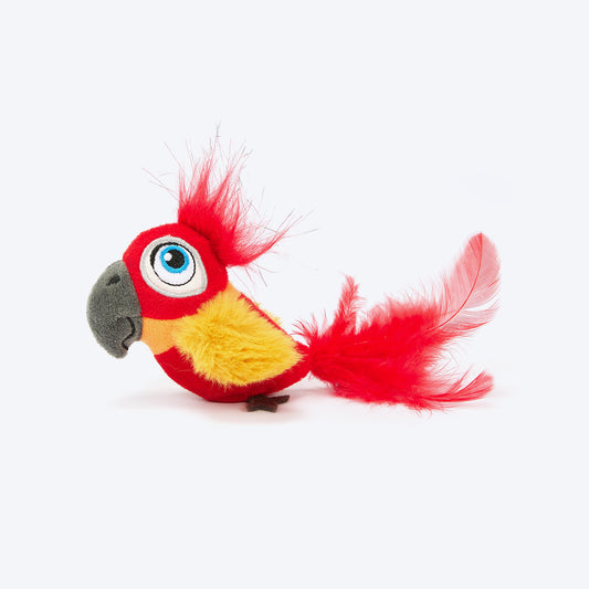 FOFOS Chirping Parrot Sound With Catnip Balls Interactive Toy For Cat - Red & Yellow - Heads Up For Tails