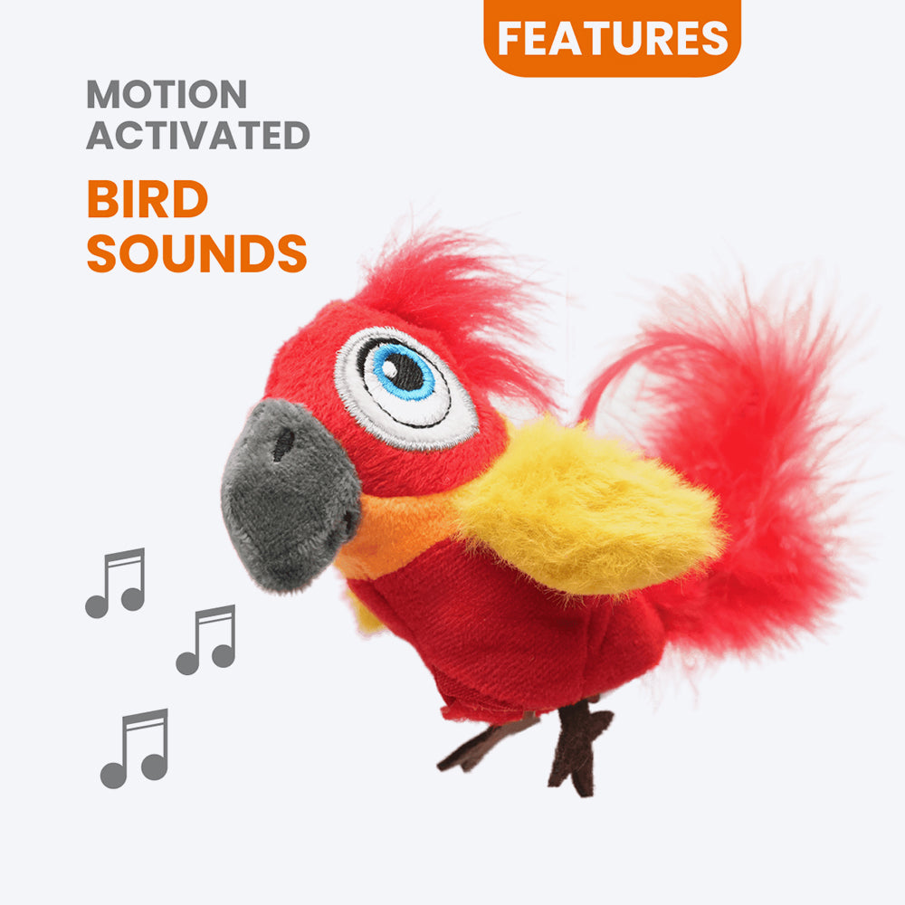 FOFOS Chirping Parrot Sound With Catnip Balls Interactive Toy For Cat - Red & Yellow - Heads Up For Tails