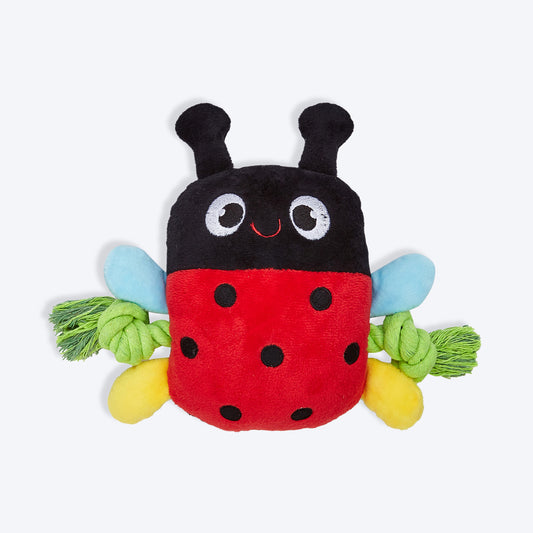 FOFOS Garden Ladybug Squeaky With Rope Plush Toy For Dog - Red & Black - Heads Up For Tails