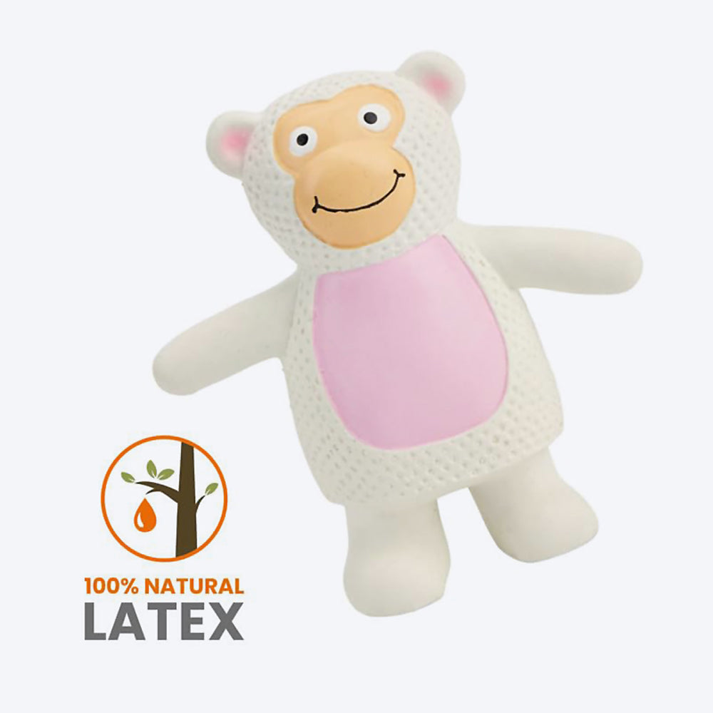 FOFOS Monkey Latex Squeaker Chew Toy For Dog - White & Pink - Heads Up For Tails