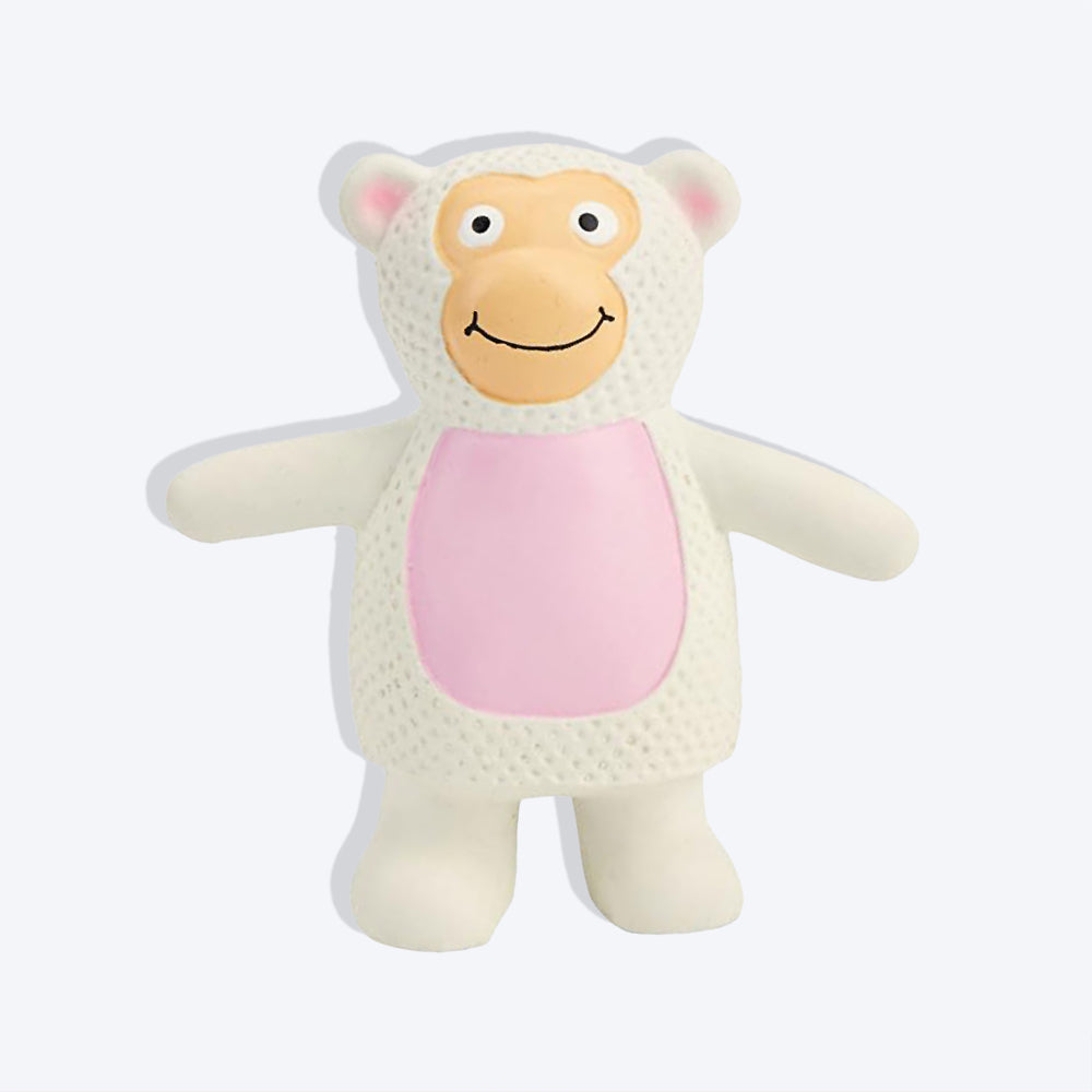 FOFOS Monkey Latex Squeaker Chew Toy For Dog - White & Pink - Heads Up For Tails