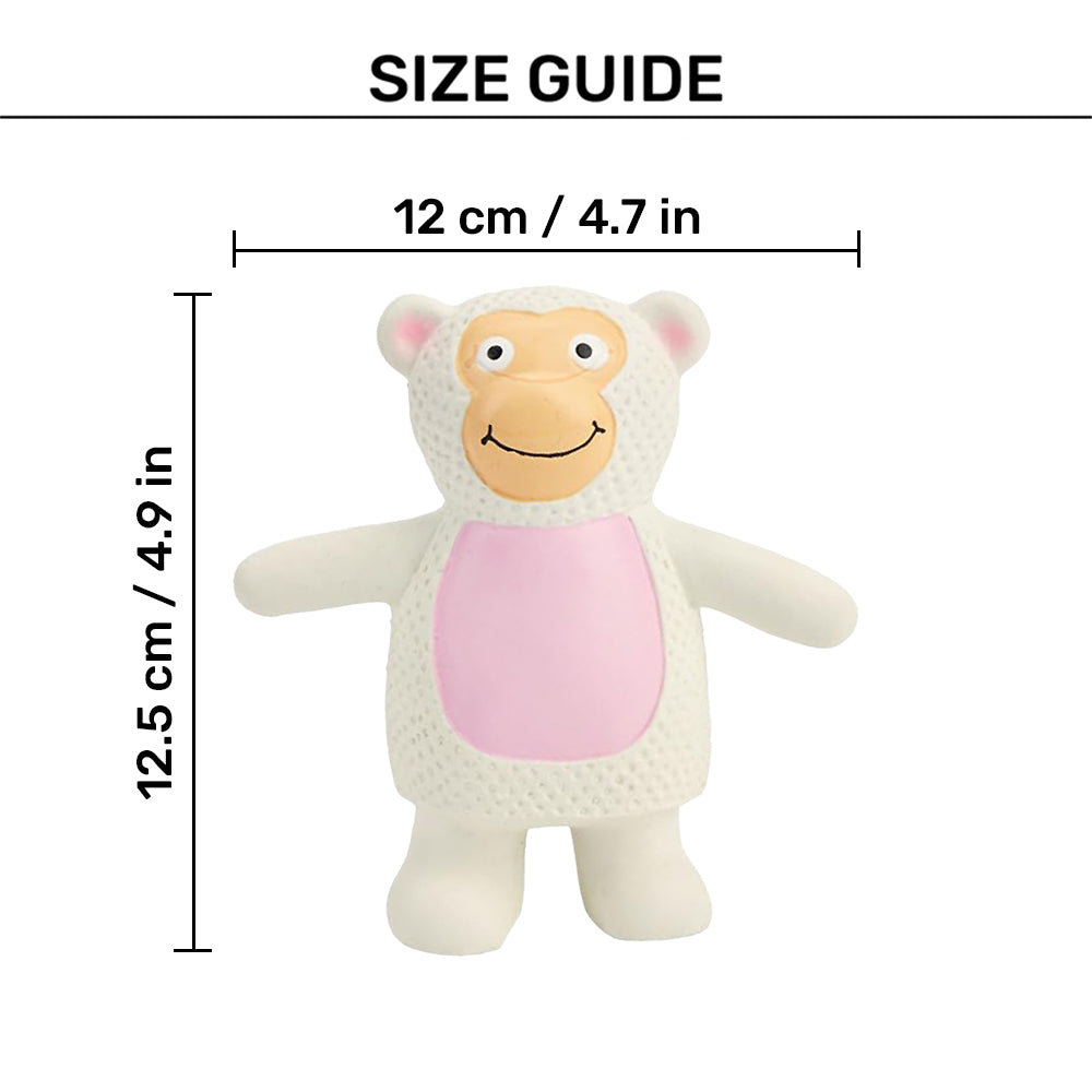 FOFOS Monkey Latex Squeaker Chew Toy For Dog - White & Pink - Heads Up For Tails