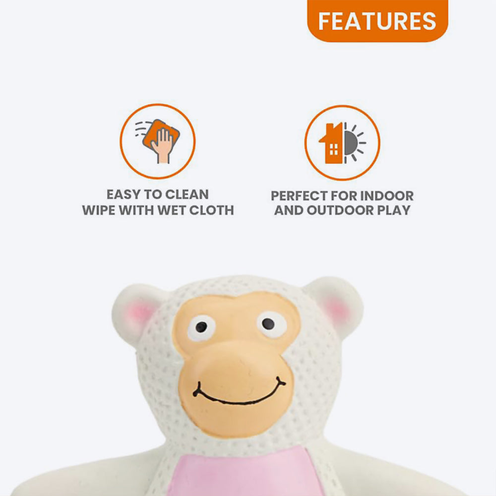 FOFOS Monkey Latex Squeaker Chew Toy For Dog - White & Pink - Heads Up For Tails