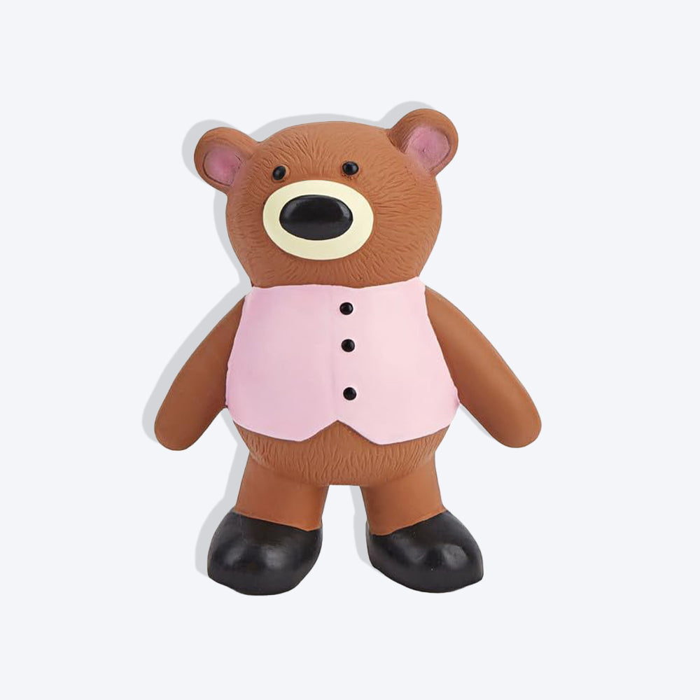 FOFOS Bear Latex Squeaker Chew Toy For Dog - Brown & Pink - Heads Up For Tails