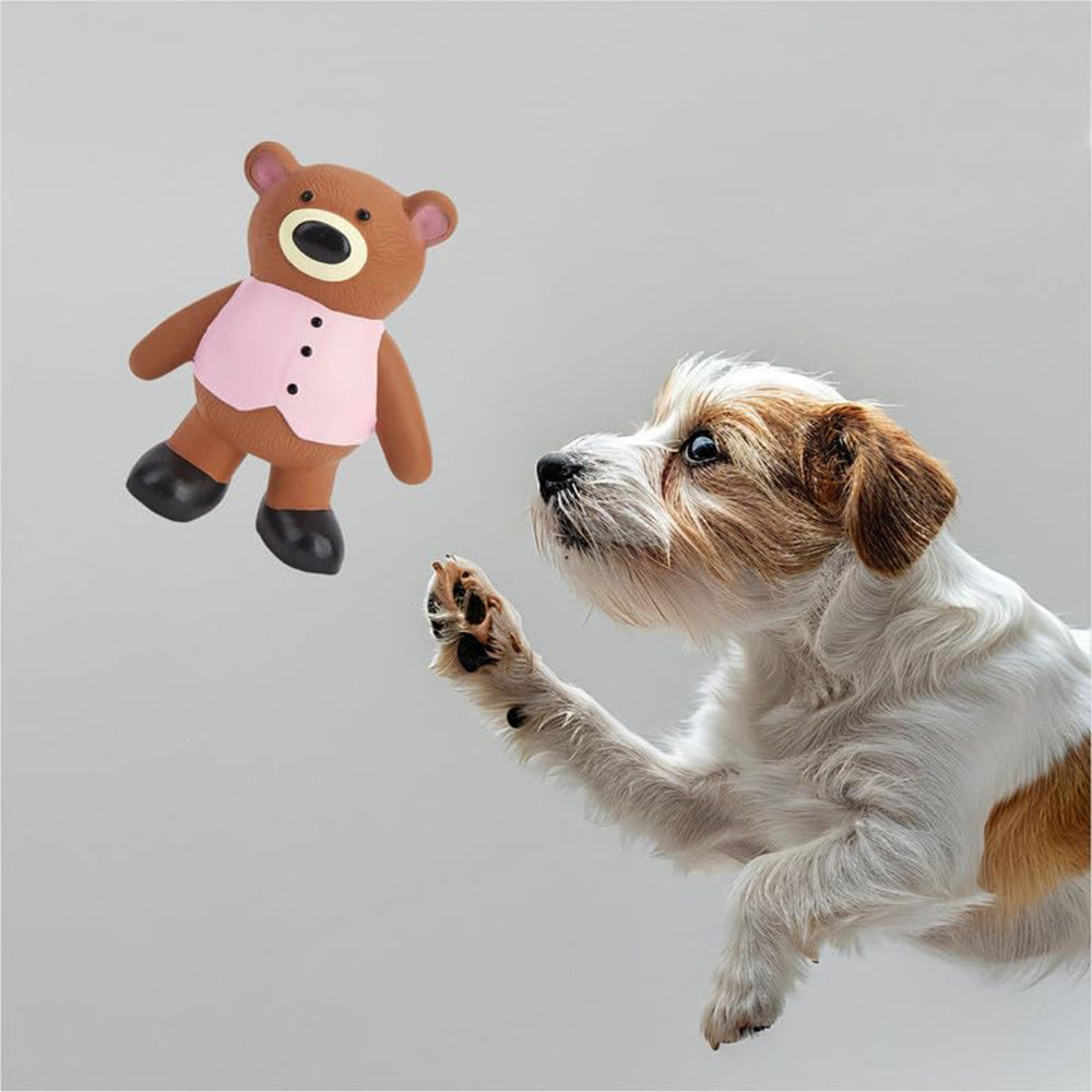 FOFOS Bear Latex Squeaker Chew Toy For Dog - Brown & Pink - Heads Up For Tails