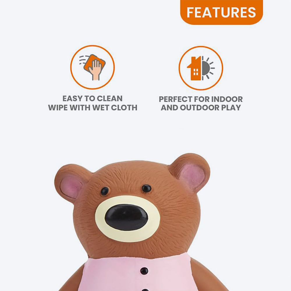 FOFOS Bear Latex Squeaker Chew Toy For Dog - Brown & Pink - Heads Up For Tails