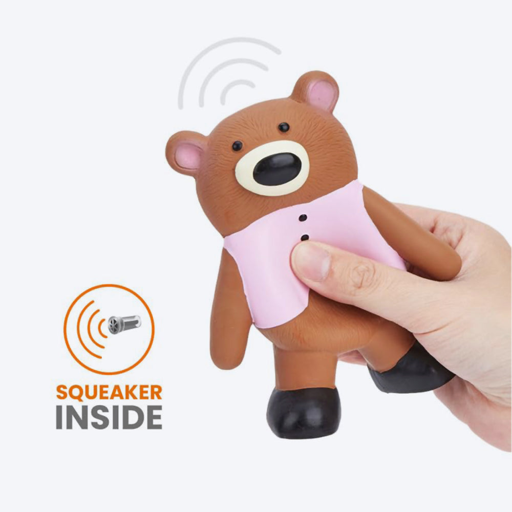 FOFOS Bear Latex Squeaker Chew Toy For Dog - Brown & Pink - Heads Up For Tails