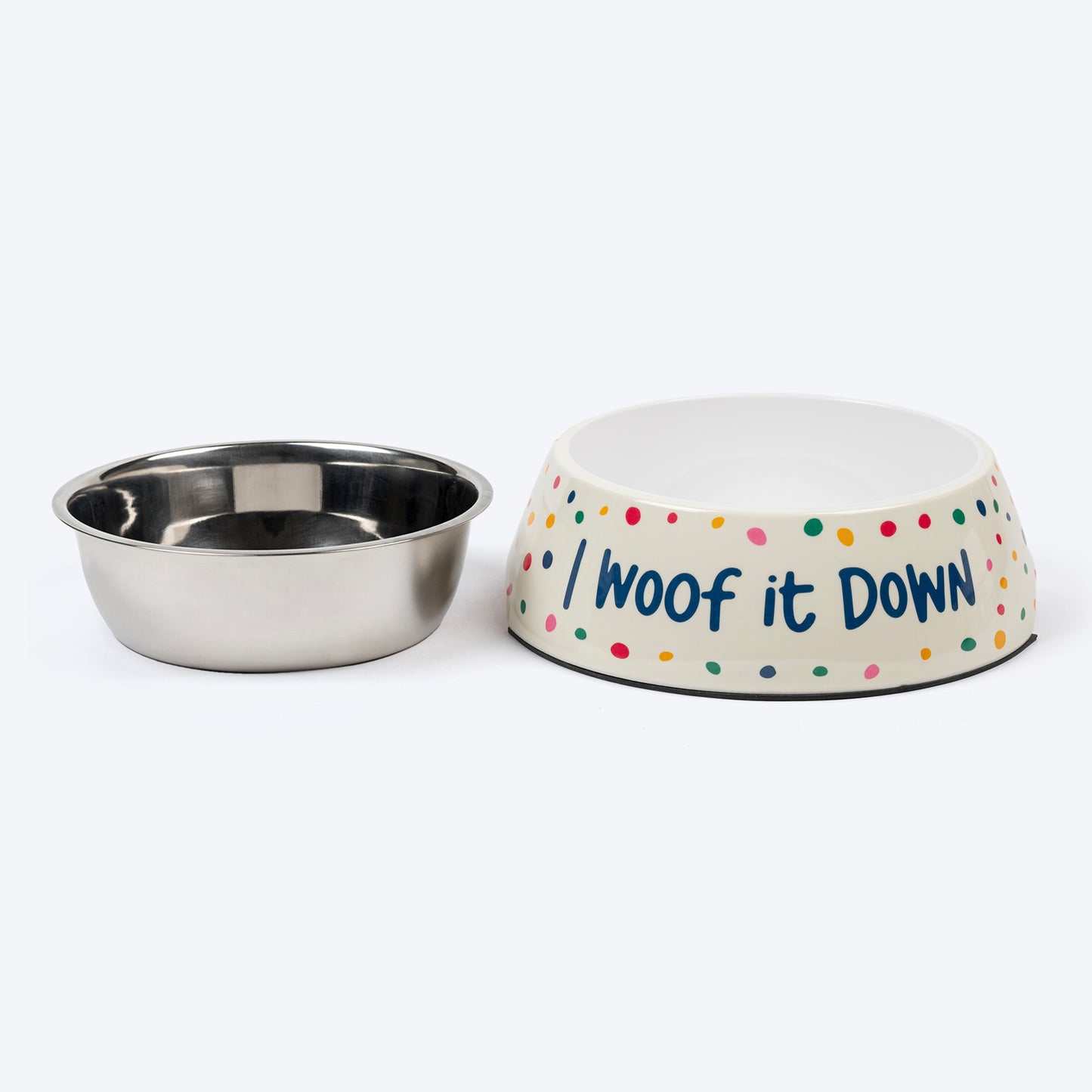 HUFT I Woof It Down Printed Melamine Bowl With Steel Insert For Dog - Beige - Heads Up For Tails