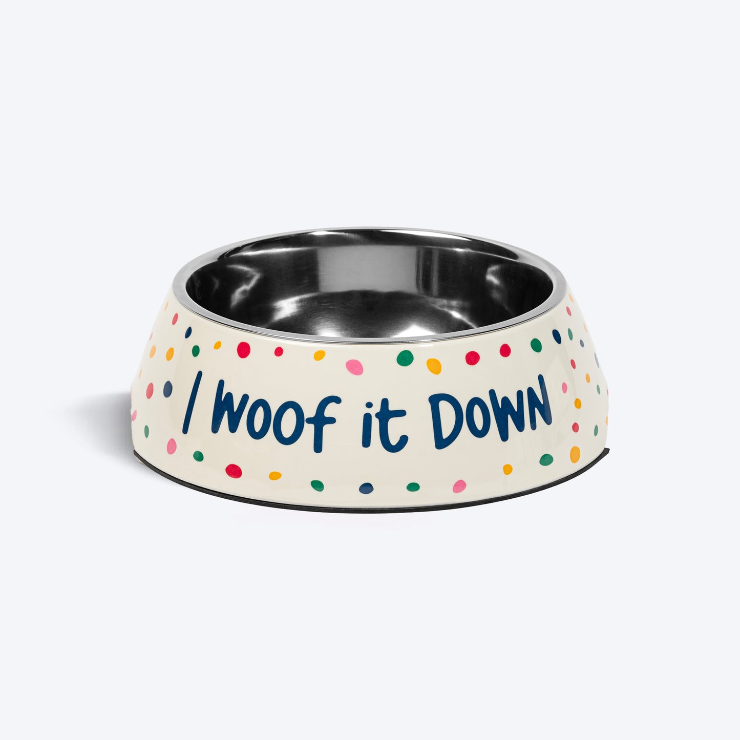 HUFT I Woof It Down Printed Melamine Bowl With Steel Insert For Dog - Beige - Heads Up For Tails