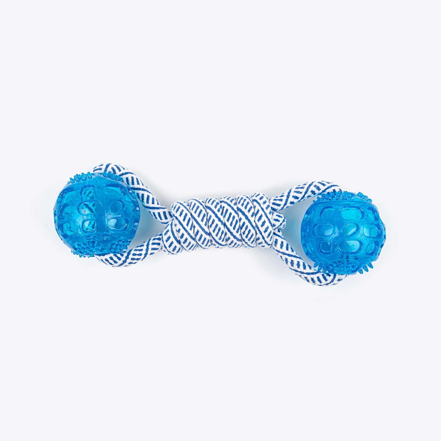 TLC Dumbbell With 2 Balls Rope Dog Toy - Navy & White - Heads Up For Tails